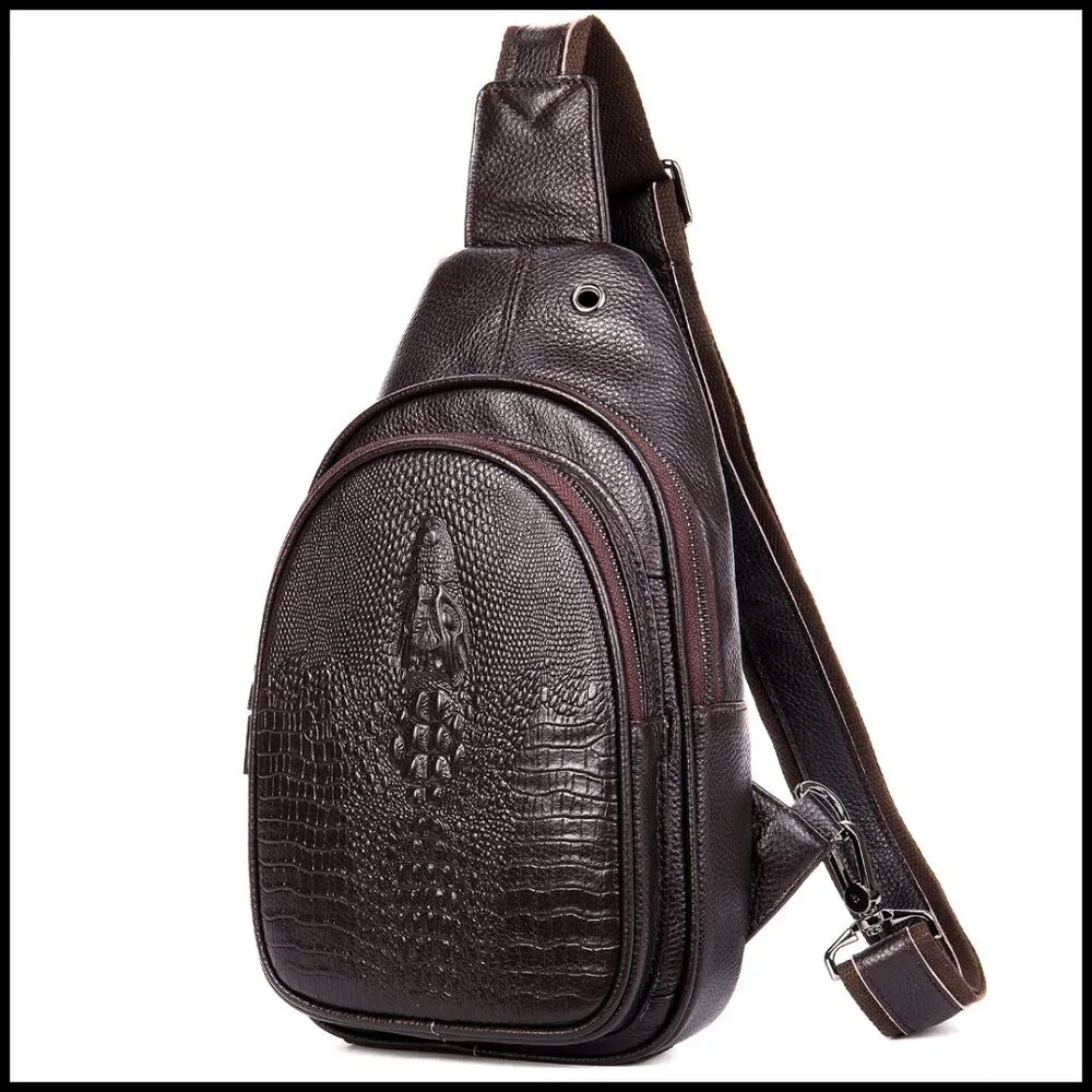 Leather Crossbody Sling Bag with 3 Zippers for Travel Everyday Carry